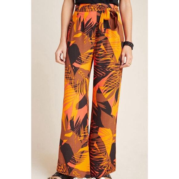 dRA Anthropologie floral Wide Leg Belted Pants resort vacation Size Medium - Picture 3 of 10